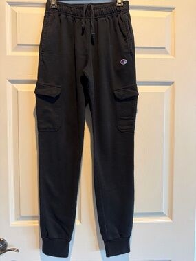 Champion Black Cargo Sweatpants with Logo Patch